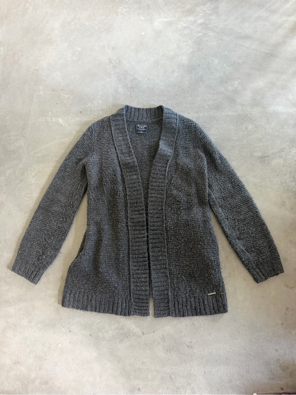 Abercrombie & Fitch Charcoal Gray Open-Front Wool Blend Knit Cardigan